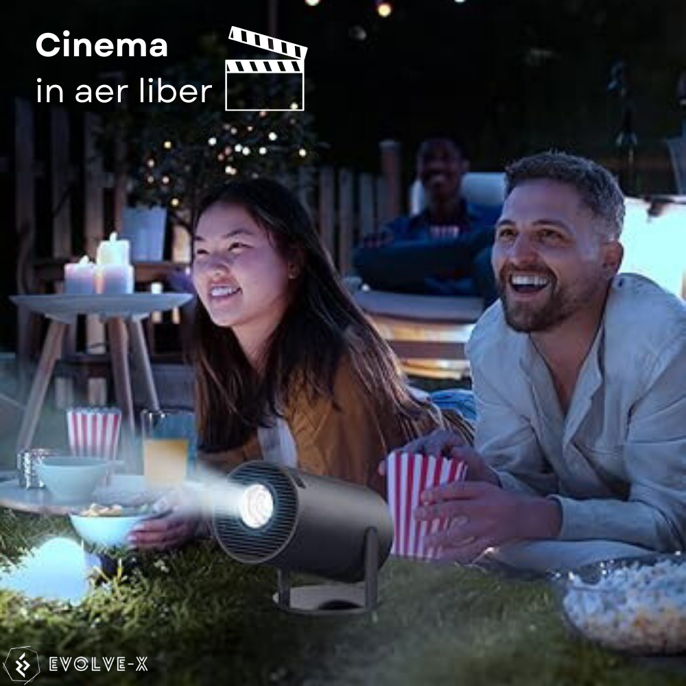 Videoproiector portabil Evolve-x®, 5000 lumeni, 120 ANSI, cu Android 11, Wi-Fi dual, Bluetooth, rezolutie 1280x720p HD, suport 4K, conexiune HDMI, USB si Mirroring Android/IOS, difuzor integrat, rotat [11]