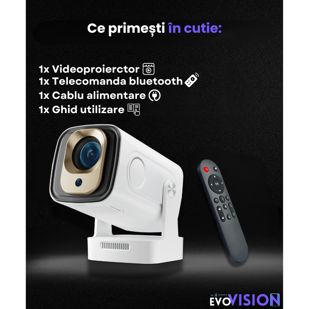 Videoproiector portabil smart Evolve-x® EvoVision 260 Pro, 1080p Full HD, suport 4K UHD, 200 ANSI, Android 11, Wi-Fi 6 dual, Bluetooth 5.4 [13]