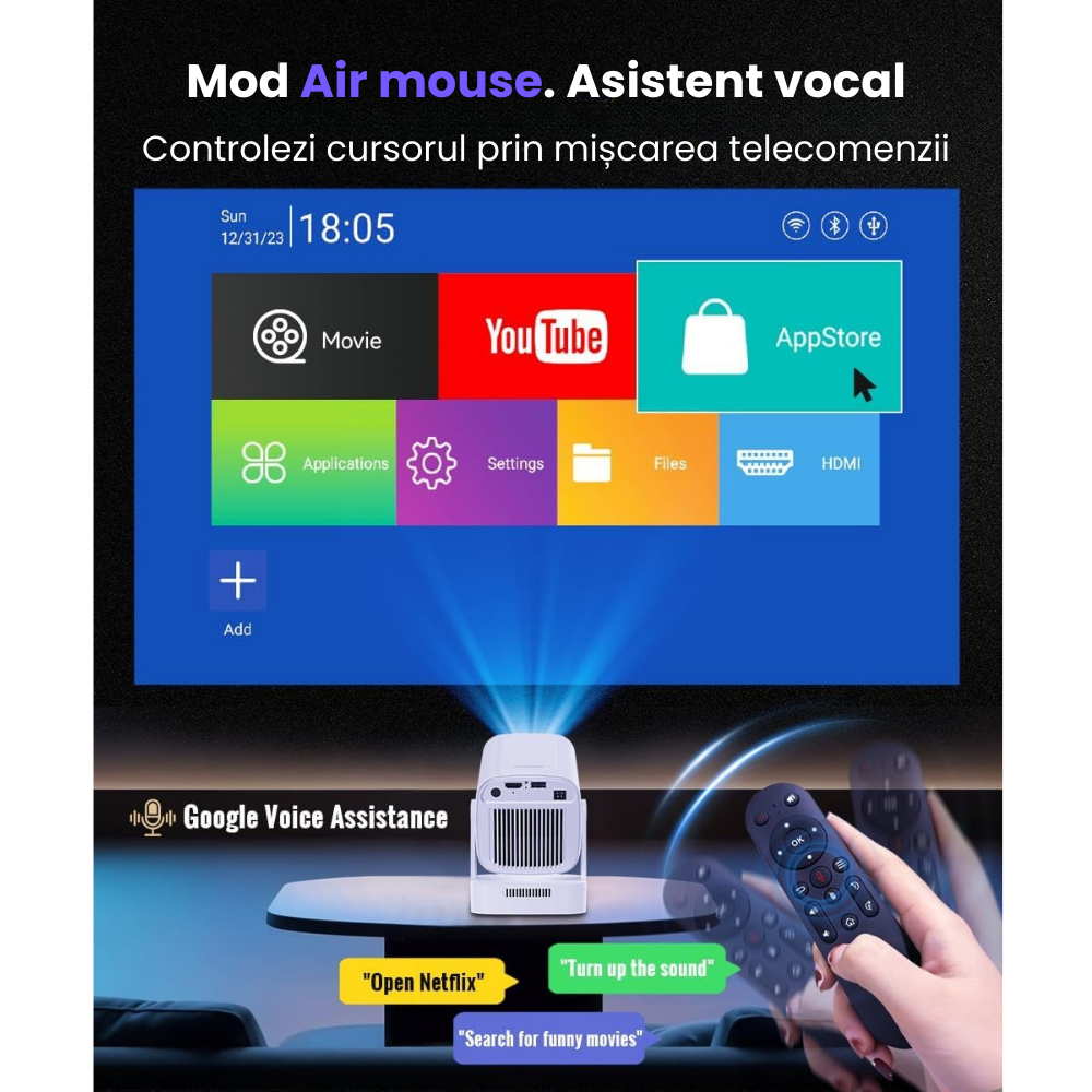 Videoproiector portabil smart Evolve-x® EvoVision 260 Pro, 1080p Full HD, suport 4K UHD, 200 ANSI, Android 11, Wi-Fi 6 dual, Bluetooth 5.4 [10]