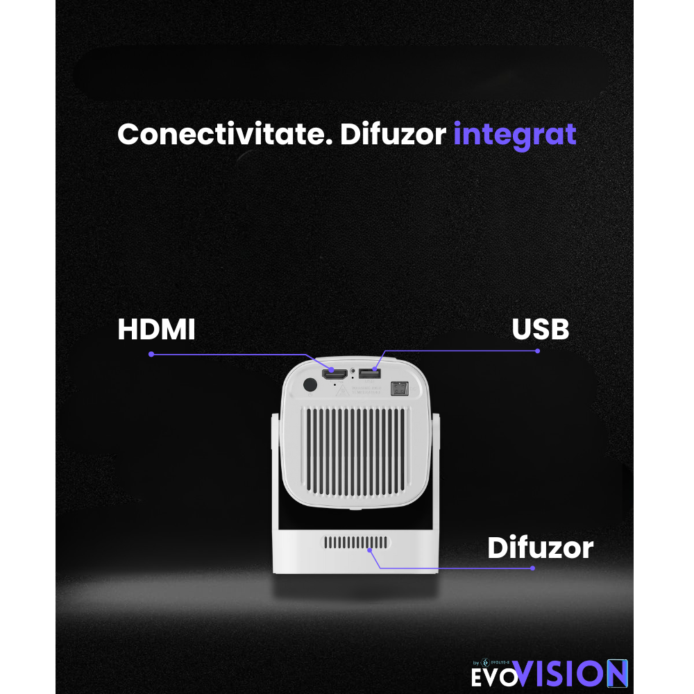 Videoproiector portabil smart Evolve-x® EvoVision 260 Pro, 1080p Full HD, suport 4K UHD, 200 ANSI, Android 11, Wi-Fi 6 dual, Bluetooth 5.4 [11]