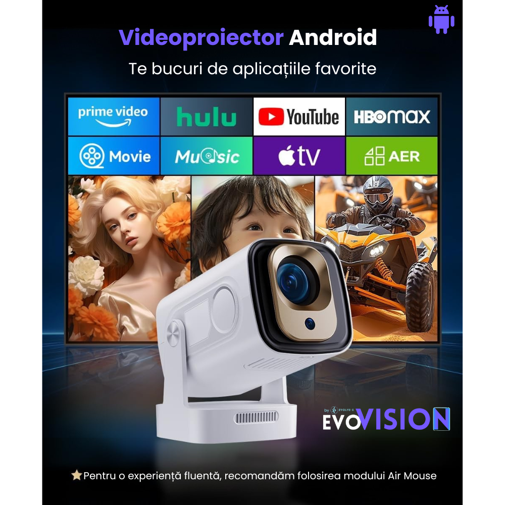 Videoproiector portabil smart Evolve-x® EvoVision 260 Pro, 1080p Full HD, suport 4K UHD, 200 ANSI, Android 11, Wi-Fi 6 dual, Bluetooth 5.4 [5]
