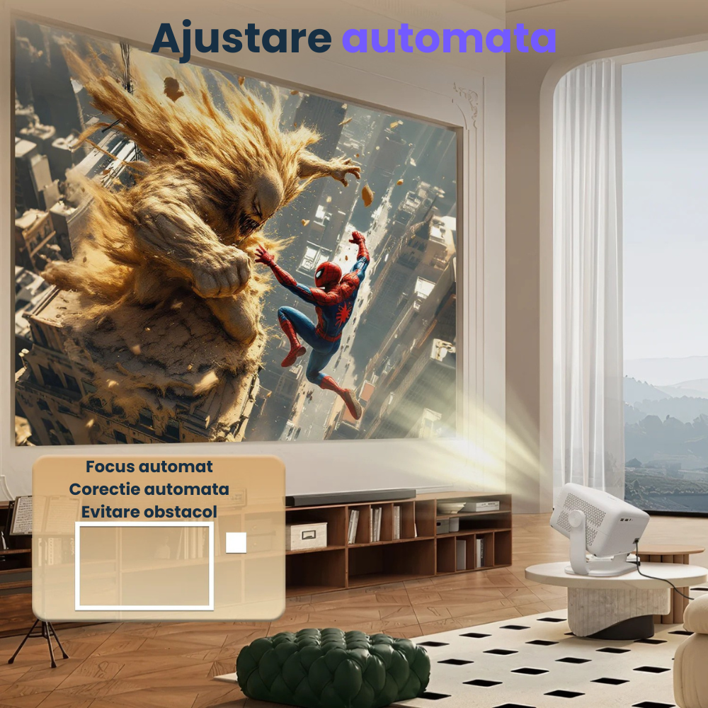 Videoproiector portabil smart Evolve-x® EvoVision 350 Pro, 1080p Full HD, suport 4K UHD, 350 ANSI, Android 13, Wi-Fi 6 dual, Bluetooth 5.4, NETFLIX Oficial [15]