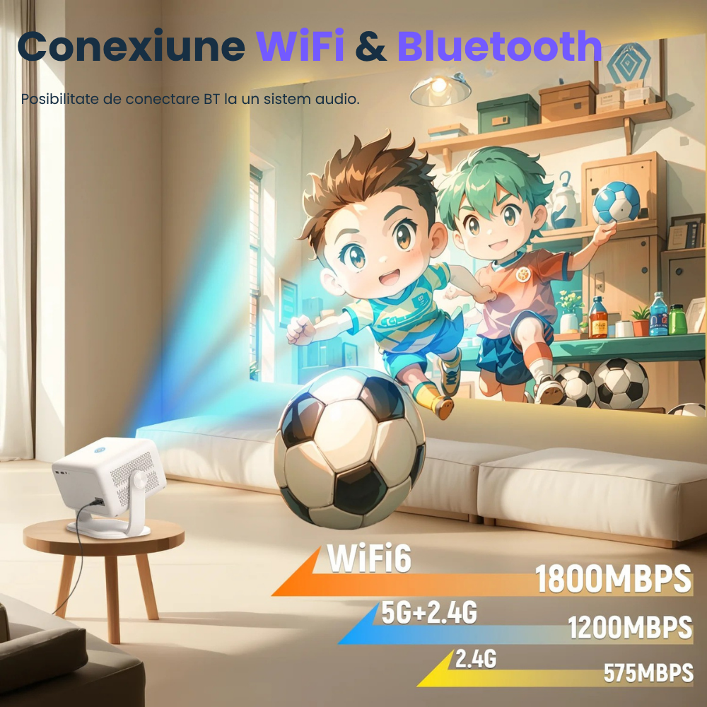 Videoproiector portabil smart Evolve-x® EvoVision 350 Pro, 1080p Full HD, suport 4K UHD, 350 ANSI, Android 13, Wi-Fi 6 dual, Bluetooth 5.4, NETFLIX Oficial [9]