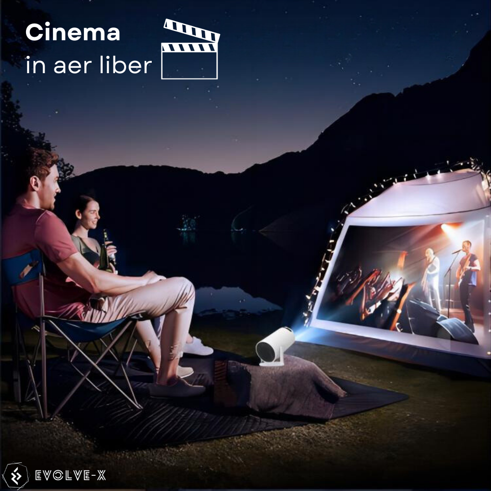 Videoproiector smart portabil Evolve-x®, 5000 lumeni, 120 ANSI, cu Android 11, Wi-Fi dual, Bluetooth, rezolutie 1280x720p HD, suport 4K, conexiune HDMI, USB si Mirroring Android/IOS, difuzor integrat, [12]