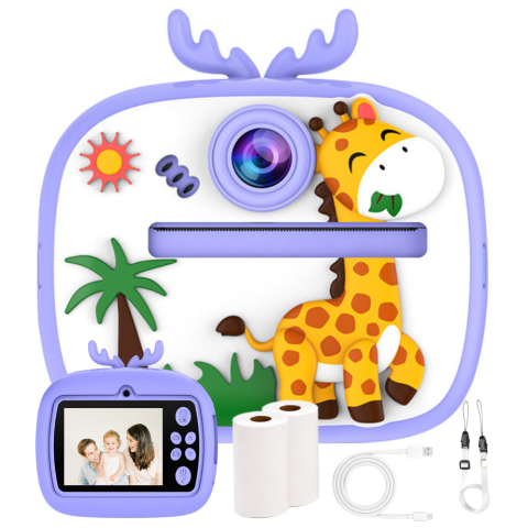 Accesorii Foto & Video - Aparat foto instant pentru copii Evolve-x®, Printare Foto instant, HD 1080p, Ecran 2.4 inch, Video HD, camera selfie, MP3 Player, 4 jocuri integrate, baterie 1200 mAh, USB-C