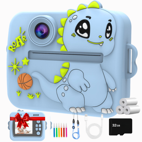 Accesorii Foto & Video - Aparat foto instant pentru copii Evolve-x®, Printare Foto instant, HD 1080p, Ecran 2.4 inch, Video HD, camera selfie, MP3 Player, 4 jocuri integrate, baterie 1200 mAh, USB-C, card de memorie 32GB