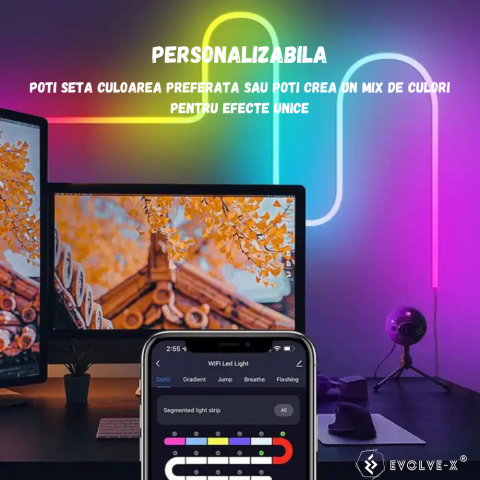 Banda LED Neon RGBIC inteligenta Evolve-x® EvoLuxe, 3 metri, exterior/interior, sincronizare muzica, control vocal, compatibil Alexa/Google Assistant, IP68, Aplicatie Wi-Fi Tuya si telecomanda [1]