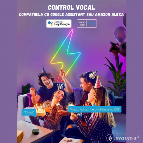 Banda LED Neon RGBIC inteligenta Evolve-x® EvoLuxe, 3 metri, exterior/interior, sincronizare muzica, control vocal, compatibil Alexa/Google Assistant, IP68, Aplicatie Wi-Fi Tuya si telecomanda [7]