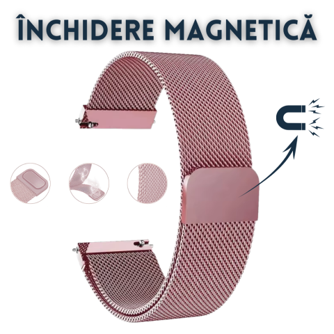 Bratara smartwatch Evolve-x® Milanese loop din otel inoxidabil, 22mm, sistem Quick release, roz [2]