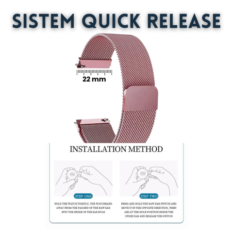 Bratara smartwatch Evolve-x® Milanese loop din otel inoxidabil, 22mm, sistem Quick release, roz [1]