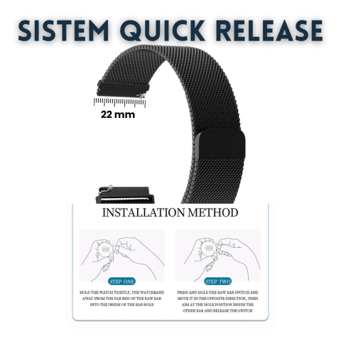 Bratara smartwatch Evolve-x® Milanese loop din otel inoxidabil, 22mm, sistem Quick release, negru [1]