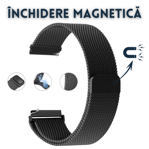 Bratara smartwatch Evolve-x® Milanese loop din otel inoxidabil, 22mm, sistem Quick release, negru [2]
