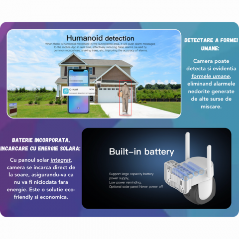 Camera Supraveghere video cu cartela SIM 4G Evolve-x®, Panou solar, acumulatori, 3MP, PTZ, Rotire 350 grade, Senzor miscare PIR, Detectia umana, Comunicare bidirectionala, Alarma, Aplicatie compatibil [4]