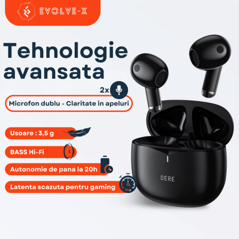 Casti bluetooth Evolve-x® QERE E28 cu Anulare a zgomotului ENC, fara fir, Control touch, 2 Microfoane pentru apeluri, Carcasa magnetica, Incarcare rapida, Rezistente la apa, Bluetooth 5.3 [2]