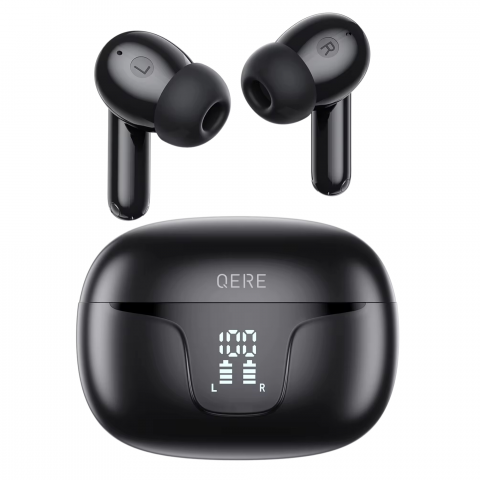 Casti Wireless - Casti wireless bluetooth Evolve-x® QERE cu Anulare activa a zgomotului, fara fir, Control prin atingere, 4 Microfoane pentru apeluri, Carcasa magnetica, Incarcare rapida, Bluetooth 5.3
