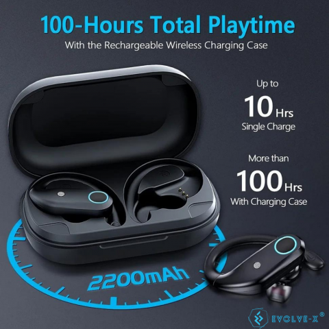 Casti Wireless Fara Fir Evolve-x® EvoFitt, Control tactil, Carcasa cu functie de baterie externa, Bluetooth, TWS, Afisaj LED, Rezistenta la apa IPX7, 4 microfoane, Eliminare zgomot, Design sport ergon [5]