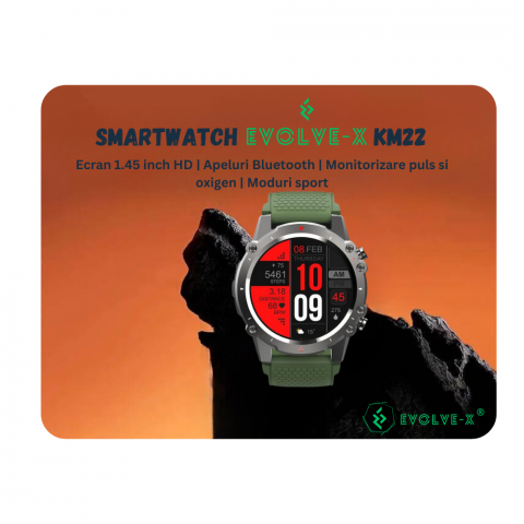 Ceas smartwatch barbati Evolve-x® EvoFitt Sport, ecran IPS 1.45 inch HD, Apeluri bluetooth HD, Notificari, Carcasa din aliaj zinc, Masurare activitate fitness, ritm cardiac, tensiune, oxigen, calorii [3]