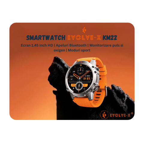Ceas smartwatch barbati Evolve-x® EvoFitt Sport, ecran IPS 1.45 inch HD, Apeluri bluetooth HD, Notificari, Carcasa din aliaj zinc, Masurare ritm cardiac, tensiune, oxigen, calorii si somn, iOS si Andr [2]