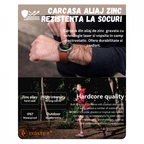 Ceas smartwatch barbati Evolve-x® EvoFitt Sport, ecran IPS 1.45 inch HD, Apeluri bluetooth HD, Notificari, Carcasa din aliaj zinc, Masurare ritm cardiac, tensiune, oxigen, calorii si somn, iOS si Andr [4]