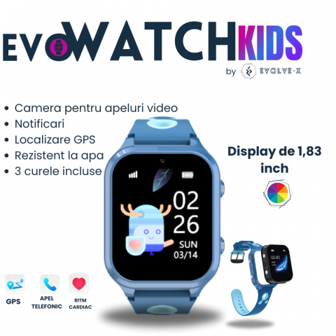Ceas smartwatch copii Evolve-x® EvoWatch™ KIDS, localizare GPS, SIM 4G, Camera foto, Apel video HD, GeoFence [2]