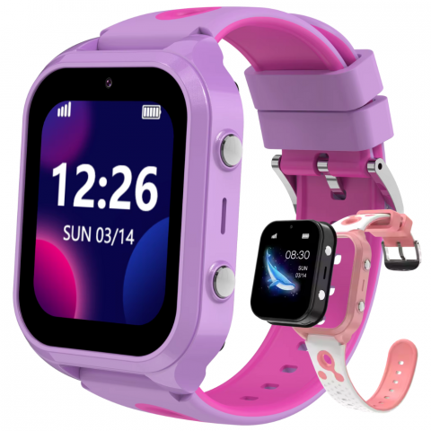 Smartwatch copii - Ceas smartwatch copii Evolve-x® EvoWatch™ KIDS, localizare GPS, SIM 4G, Camera foto, Apel video HD, GeoFence, Roz