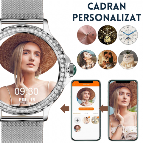 Ceas smartwatch dama Evolve-x® EvoWatch 9 cu Apeluri si mesaje bluetooth, Monitorizare sanatate si Asistent vocal, 2 bratari incluse [11]