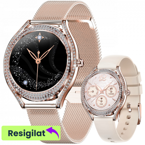 Smartwatch dama - RESIGILAT: Ceas smartwatch dama Evolve-x® EvoFitt Slim, Apeluri si mesaje bluetooth, Functii fitness, monitorizare Ritm cardiac, Somn, Nivel oxigen si Calorii, Asistent vocal, IP67, compatibil iOS si 