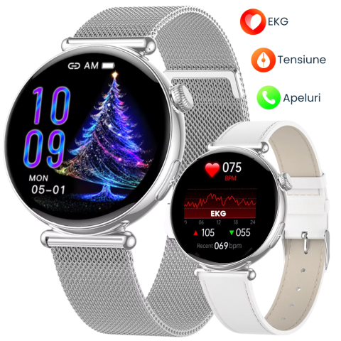 Smartwatch dama - Ceas smartwatch dama Evolve-x® EvoPulse PRO, EKG, Apeluri si mesaje bluetooth, Monitorizare Sanatate