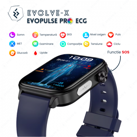 Ceas smartwatch Evolve-x® EvoPulse PRO, EKG, Apeluri si mesaje bluetooth, Monitorizare Sanatate [5]