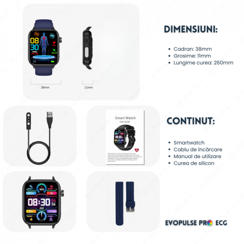 Ceas smartwatch Evolve-x® EvoPulse PRO, EKG, Apeluri si mesaje bluetooth, Monitorizare Sanatate [27]