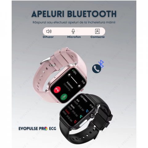 Ceas smartwatch Evolve-x® EvoPulse PRO, EKG, Apeluri si mesaje bluetooth, Monitorizare Sanatate, rose gold, curea crem [7]