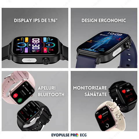 Ceas smartwatch Evolve-x® EvoPulse PRO, EKG, Apeluri si mesaje bluetooth, Monitorizare Sanatate, rose gold [5]