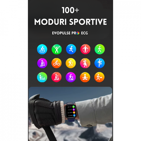 Ceas smartwatch Evolve-x® EvoPulse PRO, EKG, Apeluri si mesaje bluetooth, Monitorizare Sanatate, rose gold, curea crem [24]