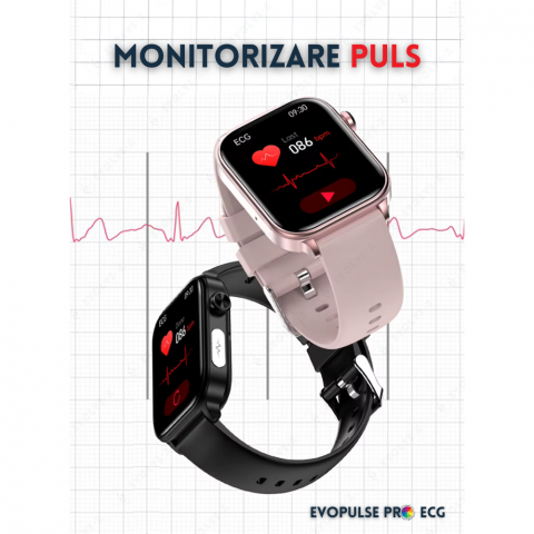 Ceas smartwatch Evolve-x® EvoPulse PRO, EKG, Apeluri si mesaje bluetooth, Monitorizare Sanatate, rose gold, curea crem [10]
