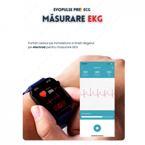 Ceas smartwatch Evolve-x® EvoPulse PRO, EKG, Apeluri si mesaje bluetooth, Monitorizare Sanatate, negru [11]