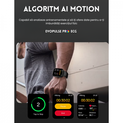 Ceas smartwatch Evolve-x® EvoPulse PRO, EKG, Apeluri si mesaje bluetooth, Monitorizare Sanatate, rose gold, curea crem [25]