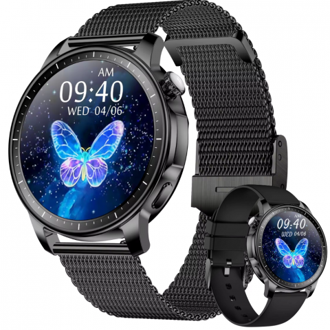 Smartwatch dama - Ceas smartwatch dama Evolve-x® EvoWatch 5, Apeluri si notificari bluetooth, Monitorizare sanatate si Fitness, Negru