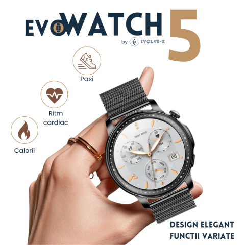 Ceas smartwatch dama Evolve-x® EvoWatch 5, Apeluri si notificari bluetooth, Monitorizare sanatate si Fitness, Negru [4]