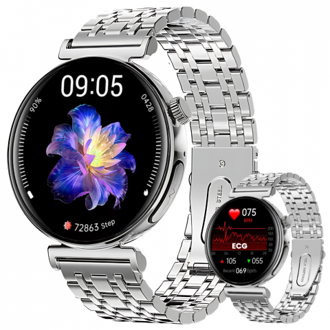 Smartwatch dama - Ceas smartwatch dama Evolve-x® EvoPulse PRO, EKG, Apeluri si mesaje bluetooth, Monitorizare Sanatate