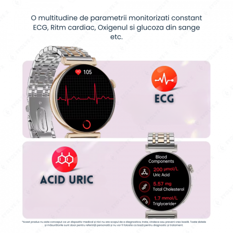 Ceas smartwatch dama Evolve-x® EvoPulse PRO, EKG, Apeluri si mesaje bluetooth, Monitorizare Sanatate [7]