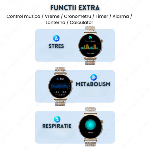 Ceas smartwatch dama Evolve-x® EvoPulse PRO, EKG, Apeluri si mesaje bluetooth, Monitorizare Sanatate [21]