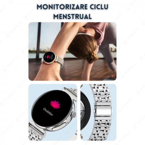 Ceas smartwatch dama Evolve-x® EvoPulse PRO, EKG, Apeluri si mesaje bluetooth, Monitorizare Sanatate [12]