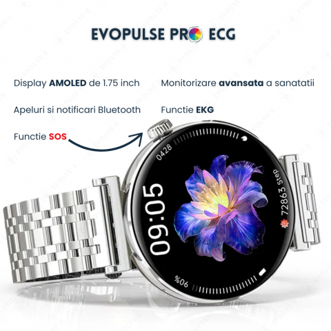 Ceas smartwatch dama Evolve-x® EvoPulse PRO, EKG, Apeluri si mesaje bluetooth, Monitorizare Sanatate [4]