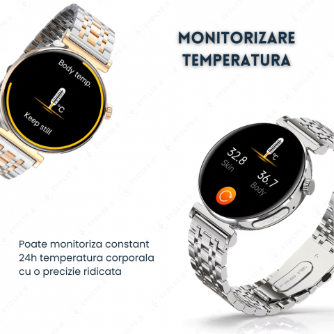 Ceas smartwatch dama Evolve-x® EvoPulse PRO, EKG, Apeluri si mesaje bluetooth, Monitorizare Sanatate [15]