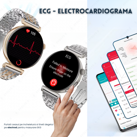 Ceas smartwatch dama Evolve-x® EvoPulse PRO, EKG, Apeluri si mesaje bluetooth, Monitorizare Sanatate [8]