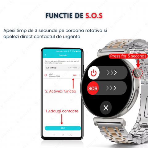 Ceas smartwatch dama Evolve-x® EvoPulse PRO, EKG, Apeluri si mesaje bluetooth, Monitorizare Sanatate [14]