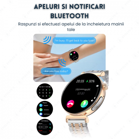 Ceas smartwatch dama Evolve-x® EvoPulse PRO, EKG, Apeluri si mesaje bluetooth, Monitorizare Sanatate [5]