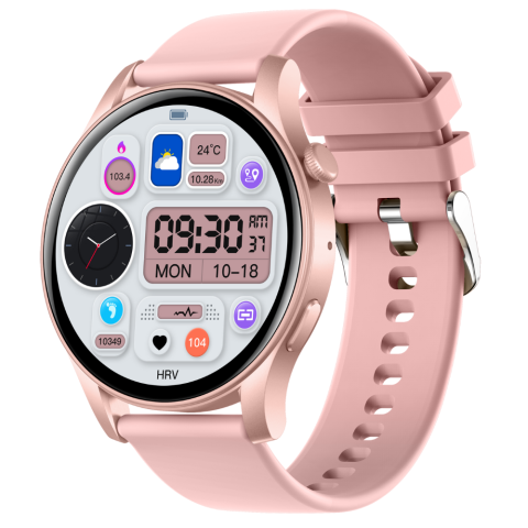 Ceas smartwatch dama Evolve-x® EvoWatch NOVA, Apeluri bluetooth, Microfon, Monitorizare Sanatate, Notificari, Asistent vocal, Ecran AMOLED 1.43 inch HD, compatibil iOS si Android, doua bratari [2]