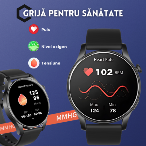 Ceas smartwatch dama Evolve-x® EvoWatch NOVA, Apeluri bluetooth, Microfon, Monitorizare Sanatate, Notificari, Asistent vocal, Ecran AMOLED 1.43 inch HD, compatibil iOS si Android, doua bratari [8]