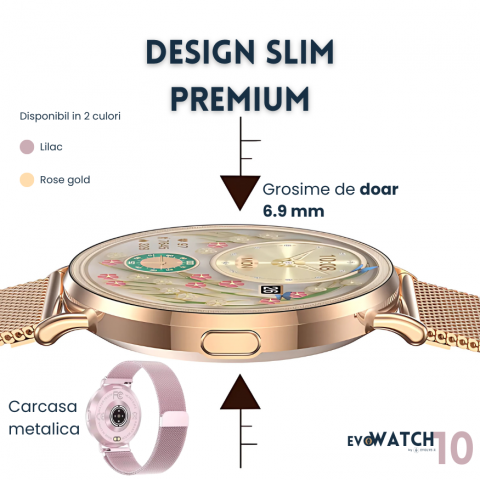 Ceas smartwatch dama Evolve-x® EvoWatch10 PRO, Apeluri si Notificari bluetooth, Monitorizare Sanatate [6]